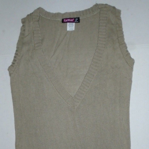 Say What? Cute Beige Deep V-Neck Sleevesless